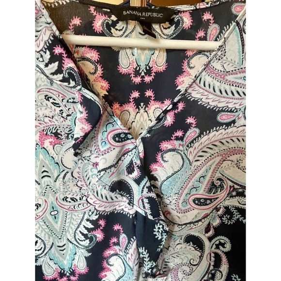 Banana Republic Black Teal Abstract Pattern Ruffled‎ Women’s Size Large - Picture 6 of 8